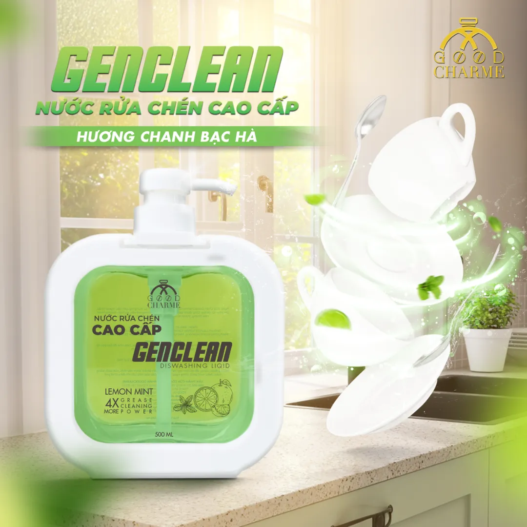 Nước Rửa Chén Cao Cấp GenClean Lemon Mint Good Charme 500ml