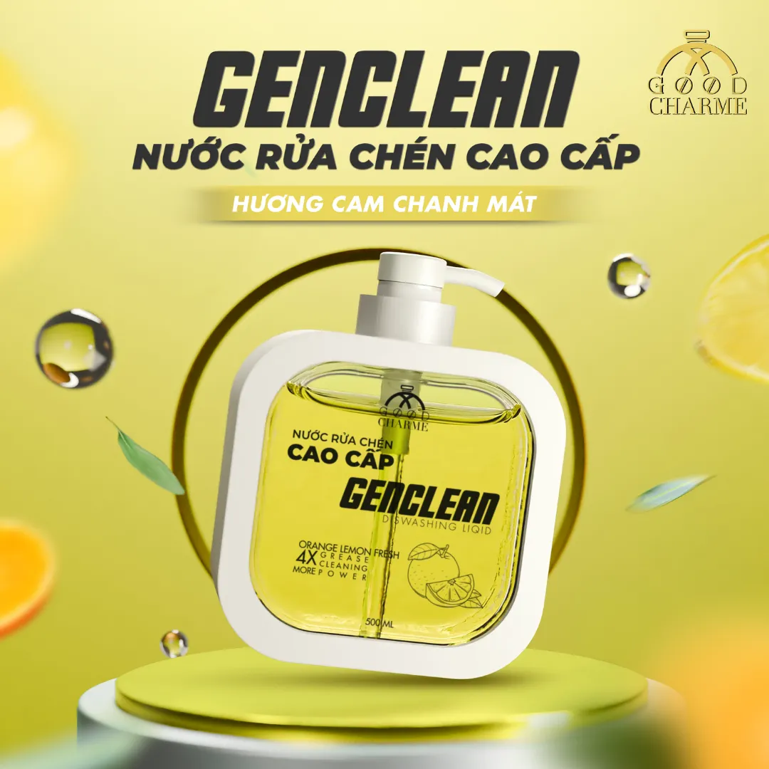 Nước Rửa Chén Cao Cấp GenClean Orange Lemon GoodCharme 500ml