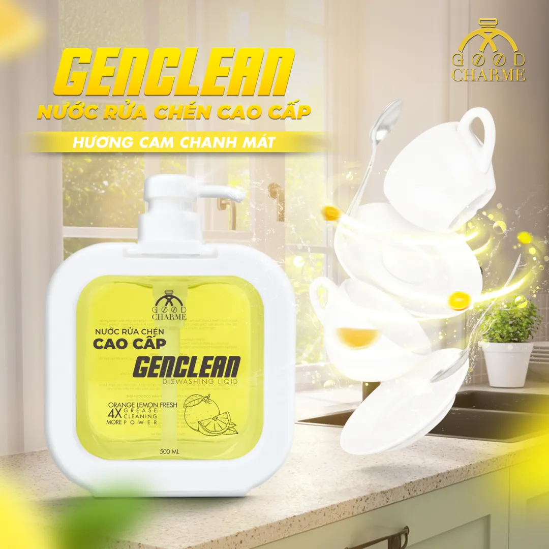 Nước Rửa Chén Cao Cấp GenClean Orange Lemon GoodCharme 500ml