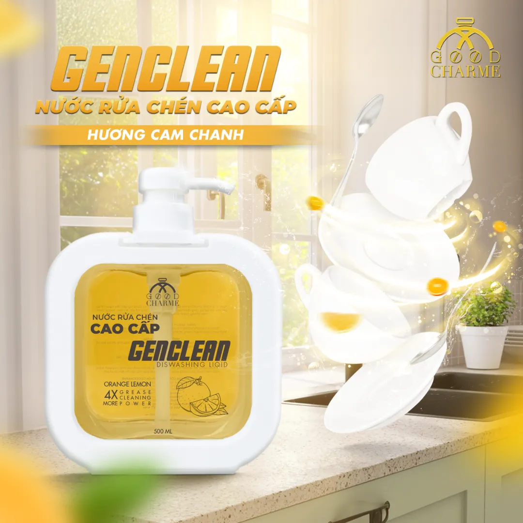 Nước Rửa Chén Cao Cấp GenClean Orange Lemon Fresh 500ml