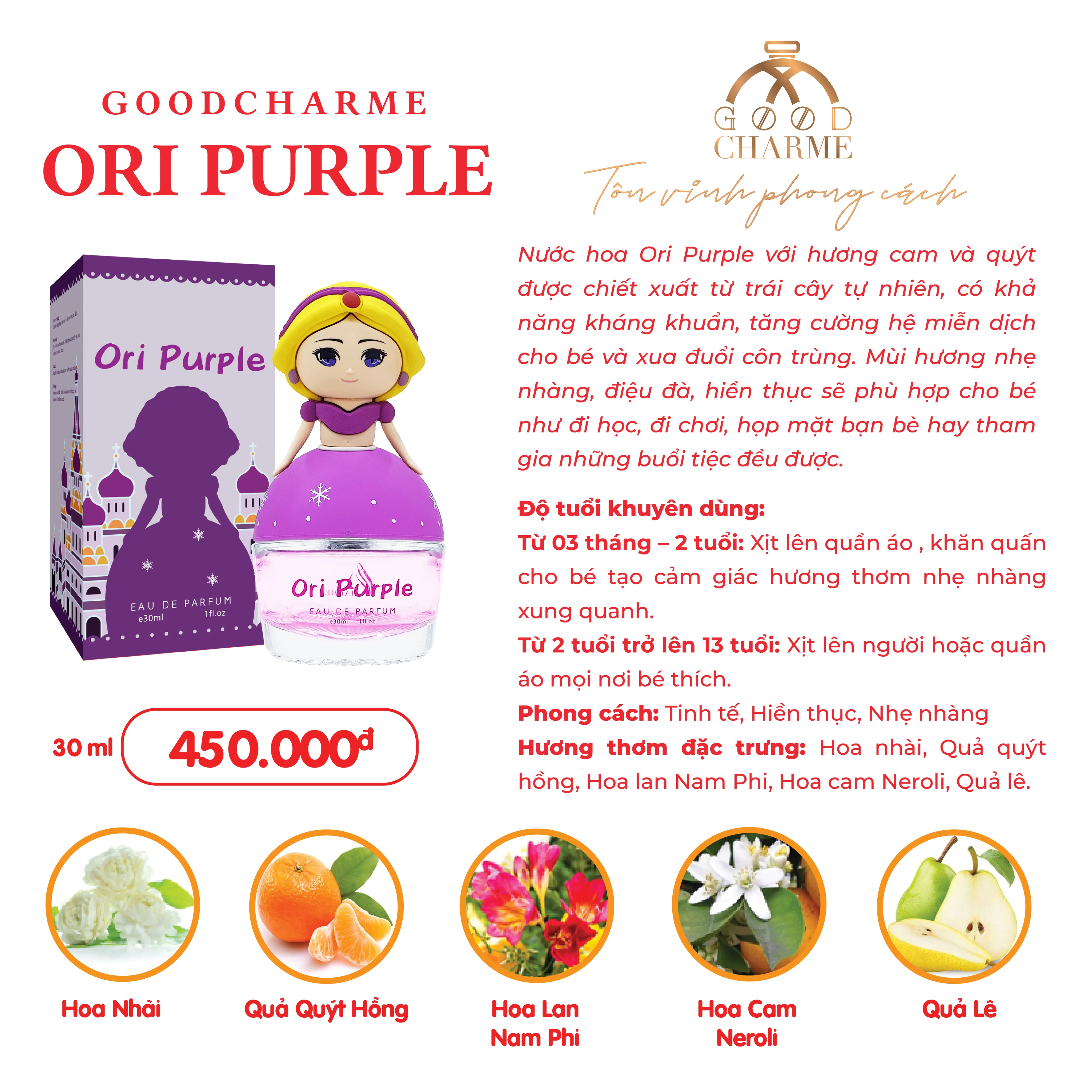 Nước Hoa Trẻ Em Ori Purple GoodCharme 30ml